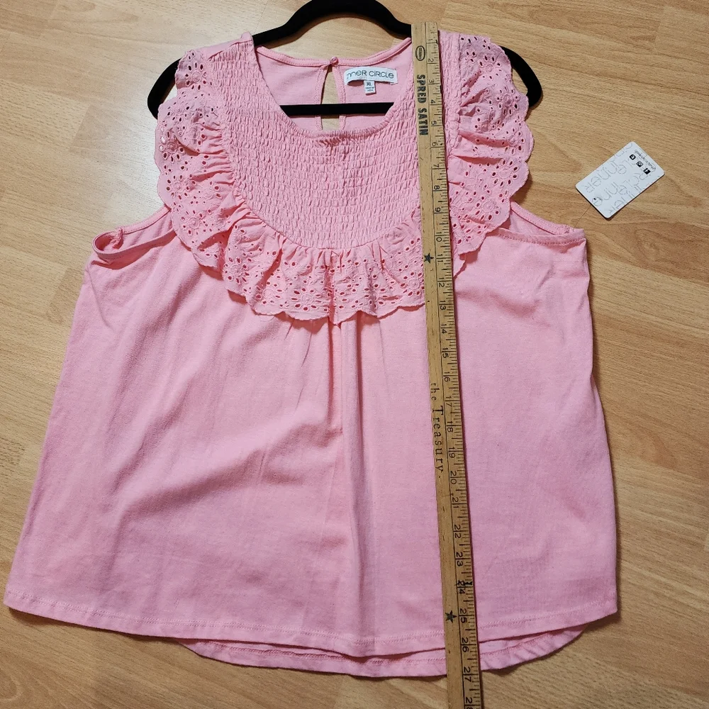 NWT Inner Circle 100% Cotton Pink Smocked Eyelet Sleeveless Top Size XL - Picture 10 of 15